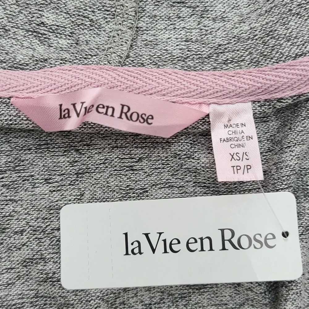 La Vie en Rose Open Front Hooded Cardigan Heathered Grey Pin Pockets Size XS / S - Picture 7 of 14